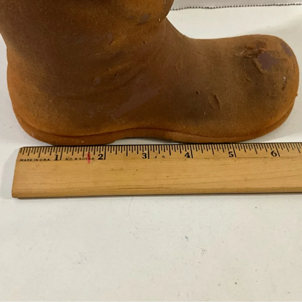 Vintage Christmas Flocked Santa in a Flocked Brown Boot MCM